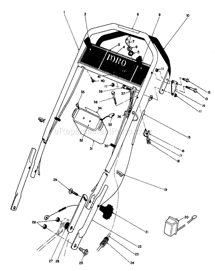Handle Assembly Diagram and Parts List for 20790 2000001-2999999 - 1982 Toro Lawn Mower