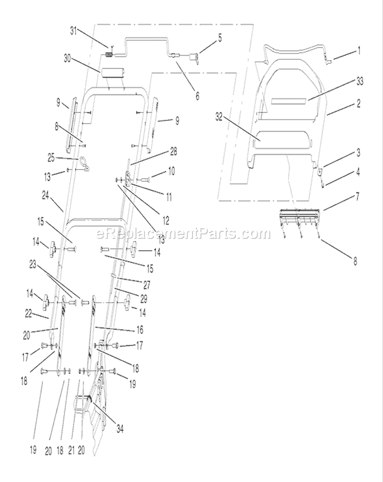 Handle and Control Assembly Diagram and Parts List for 20789 200000001-200999999 - 2000 Toro Lawn Mower