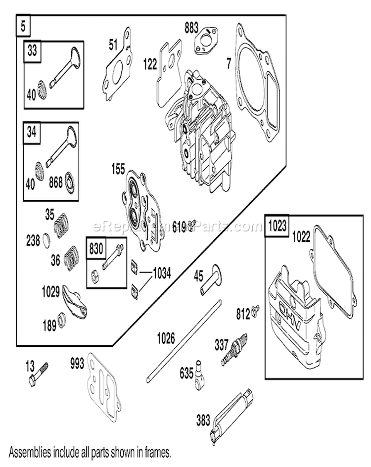 Cylinder Head Assembly Diagram and Parts List for 20791 210000001-210999999 - 2001 Toro Lawn Mower
