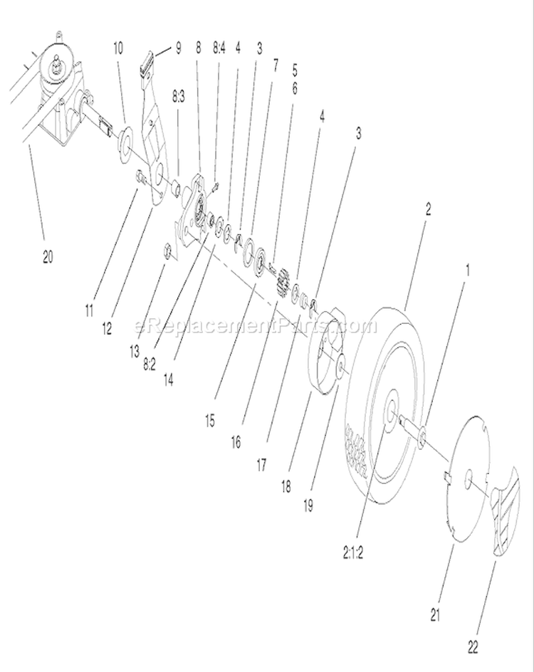 Gearcase and Wheel Assembly Diagram and Parts List for 20791 210000001-210999999 - 2001 Toro Lawn Mower