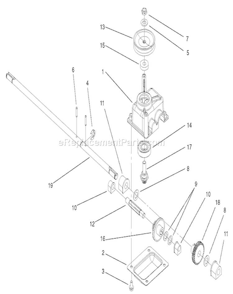 Gearcase Assembly Diagram and Parts List for 20791 210000001-210999999 - 2001 Toro Lawn Mower