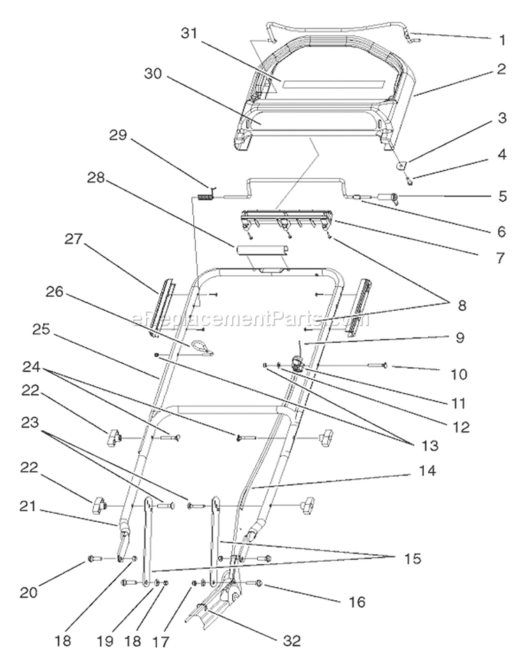 Handle Assembly and Controls Diagram and Parts List for 20791 210000001-210999999 - 2001 Toro Lawn Mower