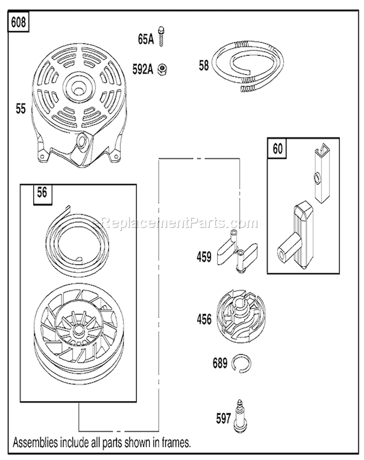 Rewind Starter Diagram and Parts List for 20791 210000001-210999999 - 2001 Toro Lawn Mower