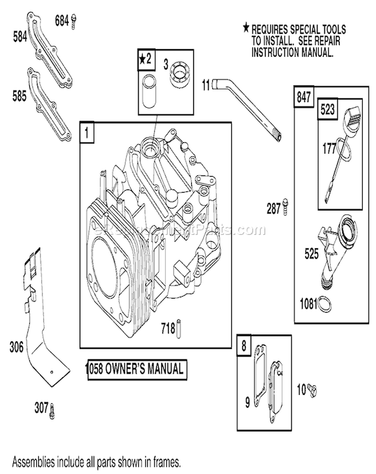 Cylinder Assembly Diagram and Parts List for 20791 210000001-210999999 - 2001 Toro Lawn Mower