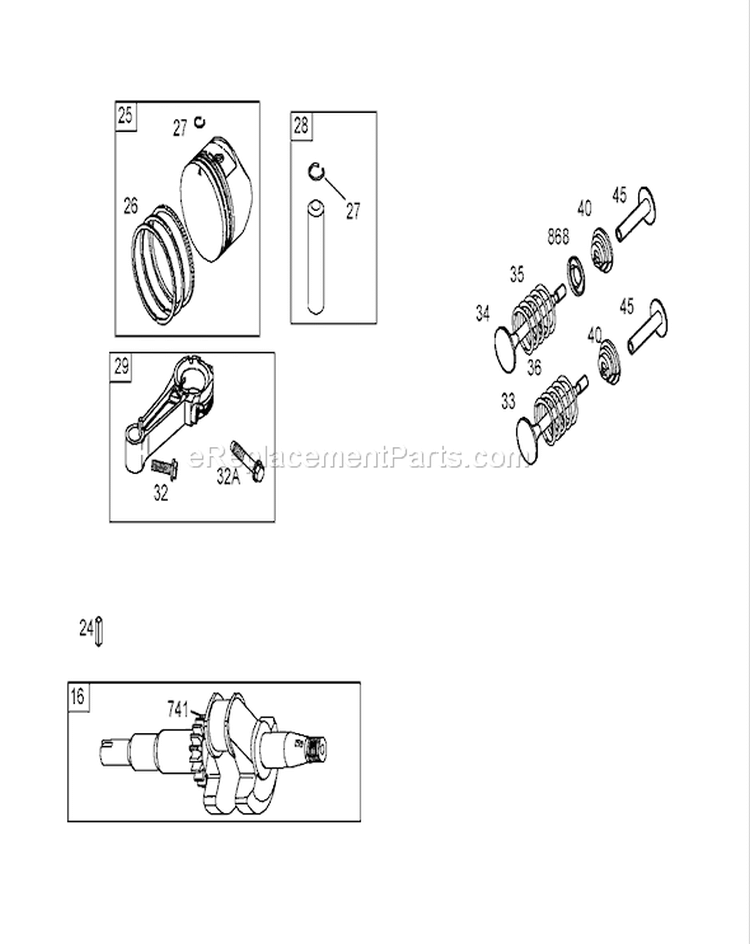 Crankshaft Assembly Diagram and Parts List for 20792 250000001-250999999 - 2005 Toro Lawn Mower