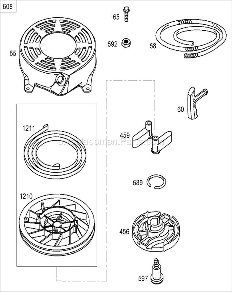 Starter Assembly Diagram and Parts List for 20792 270000001-270999999 - 2007 Toro Lawn Mower