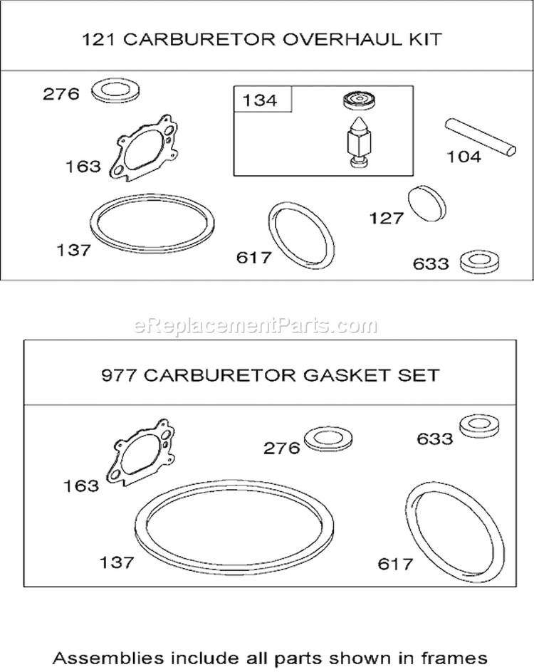 Carburetor Overhaul Kit Diagram and Parts List for 20792 270000001-270999999 - 2007 Toro Lawn Mower