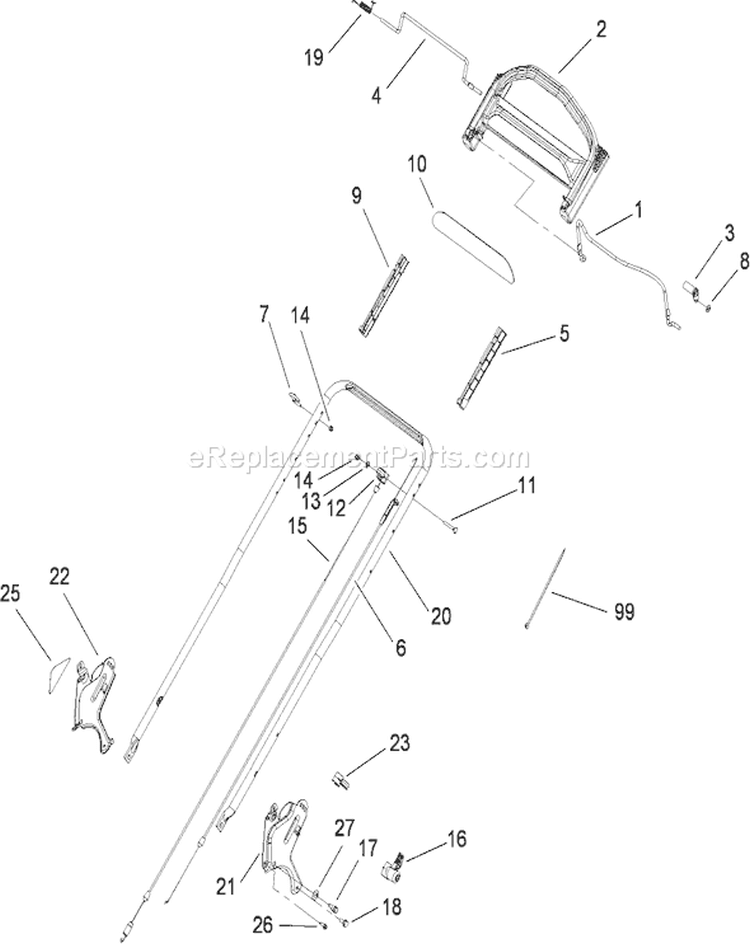 Handle Assembly Diagram and Parts List for 20792 280000001-280999999 - 2008 Toro Lawn Mower