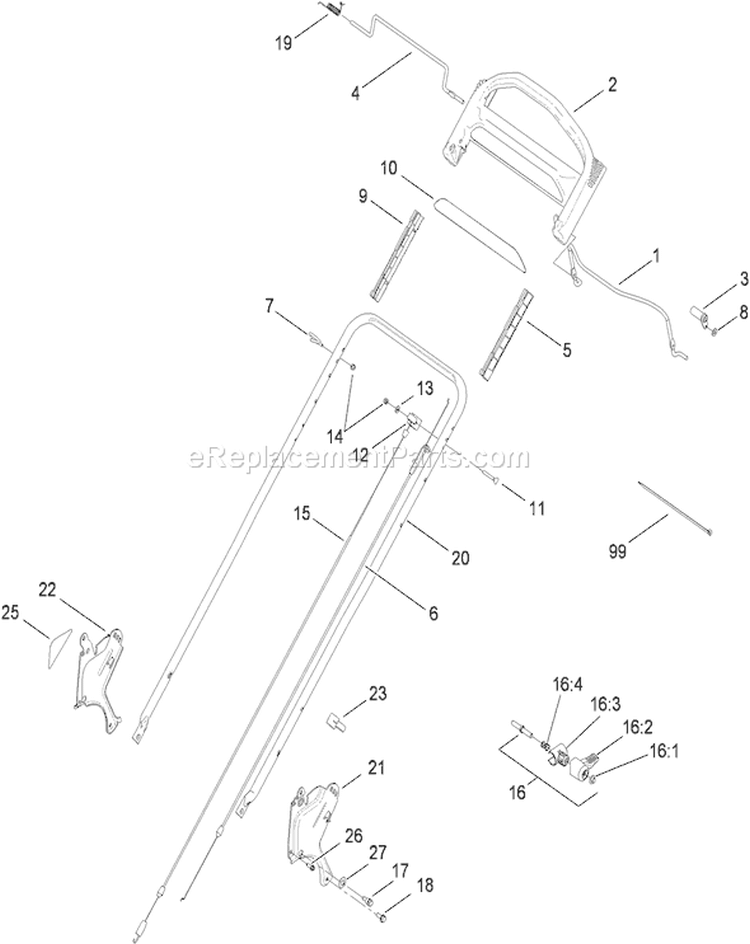 Upper Handle Assembly Diagram and Parts List for 20792 310000001-310999999 - 2010 Toro Lawn Mower