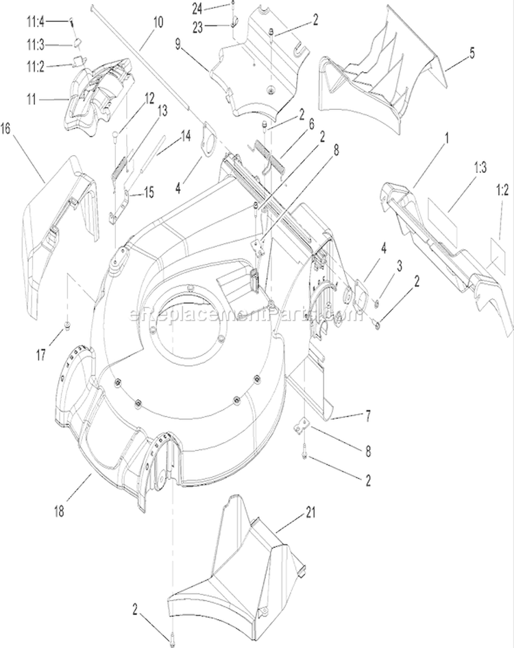 Housing Assembly Diagram and Parts List for 20793 250000001-250999999 - 2005 Toro Lawn Mower