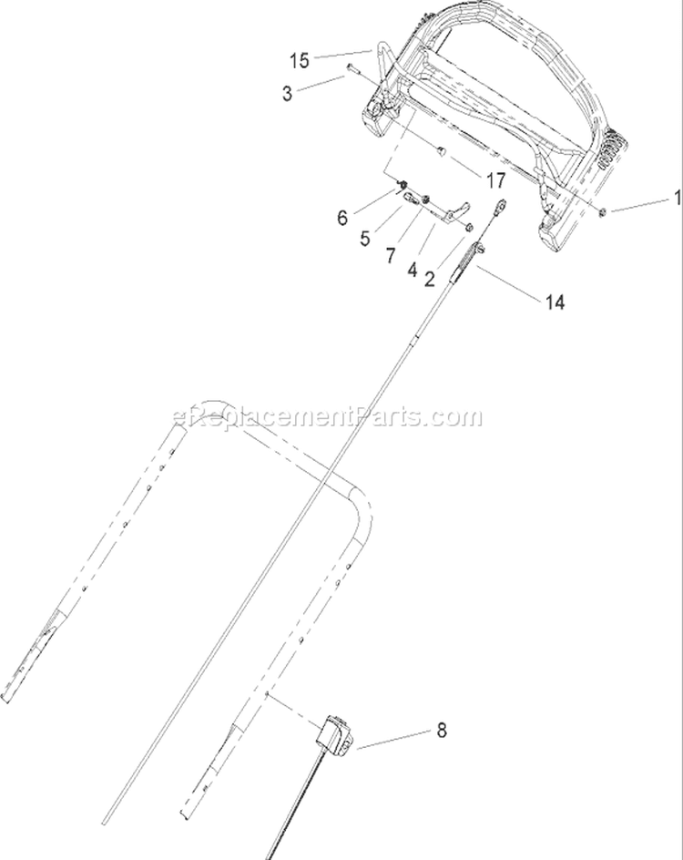 Handle and Cable Assembly Diagram and Parts List for 20056 260000001-260999999 - 2006 Toro Lawn Mower