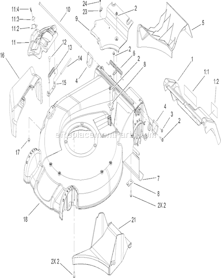 Housing Assembly Diagram and Parts List for 20793 260000001-260999999 - 2006 Toro Lawn Mower