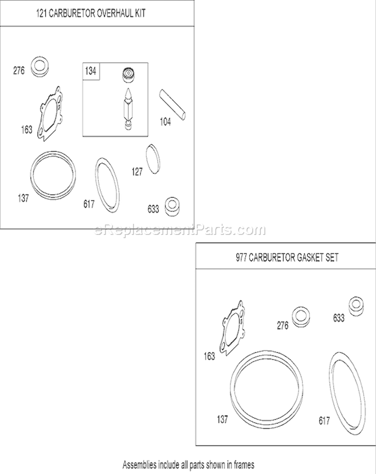 Carburetor Overhaul Kit Diagram and Parts List for 20636 290000001-290999999 - 2009 Toro Lawn Mower