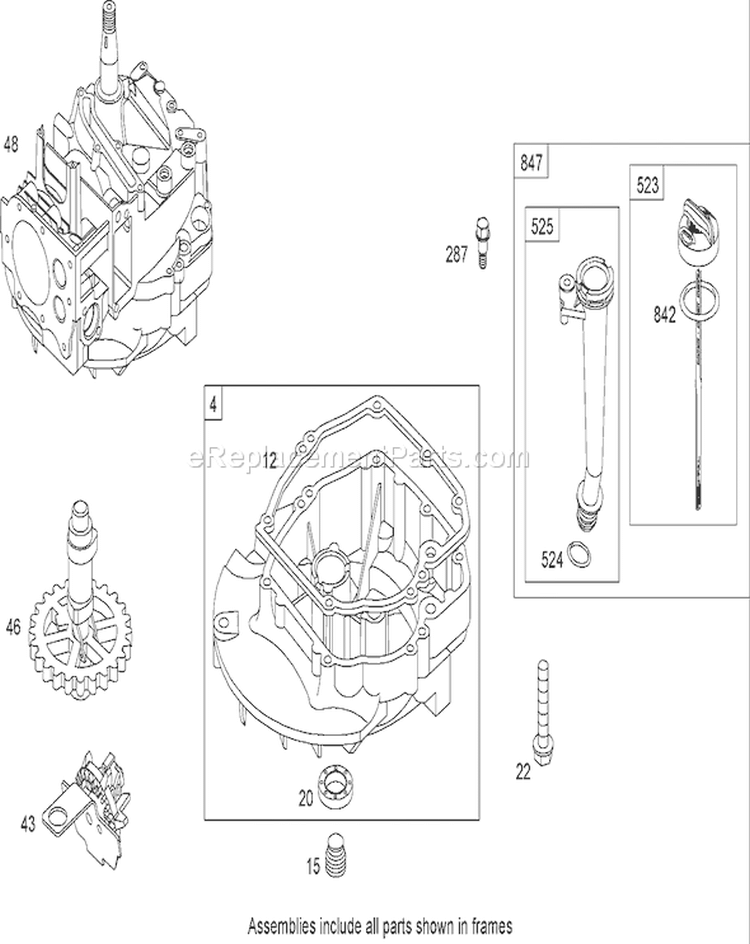 Crankcase Assembly Diagram and Parts List for 20793 270000001-270999999 - 2007 Toro Lawn Mower