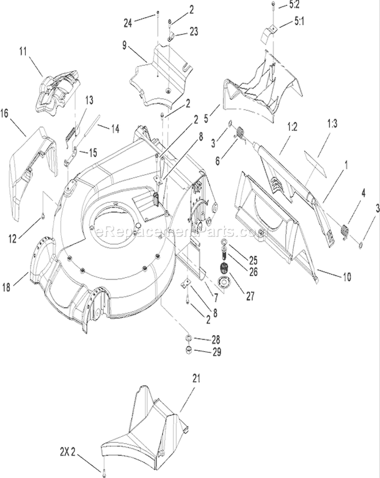 Housing Assembly Diagram and Parts List for 20093C 280000001-280999999 - 2008 Toro Lawn Mower