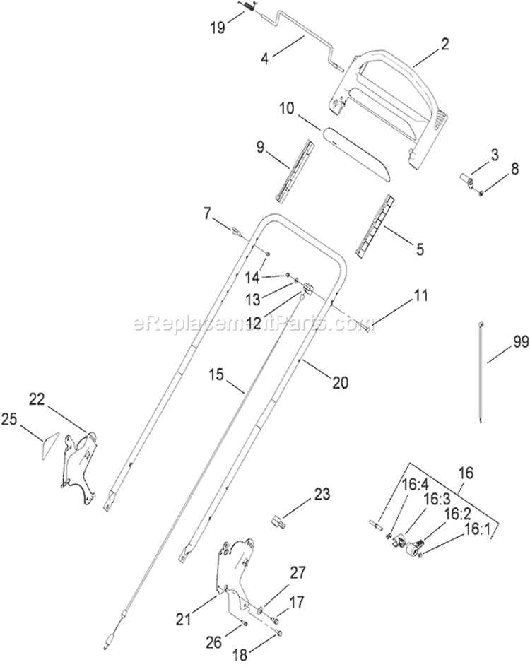 Upper Handle Assembly Diagram and Parts List for 20793 290000001-290999999 - 2009 Toro Lawn Mower