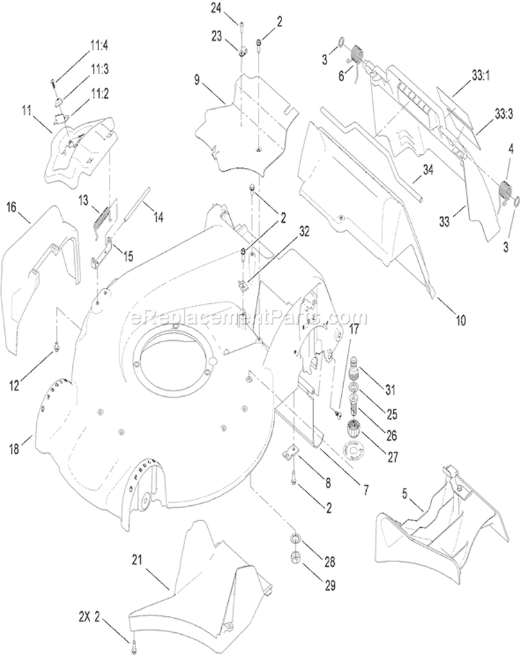 Housing and Rear Door Assembly Diagram and Parts List for 20793 310000001-310999999 - 2010 Toro Lawn Mower
