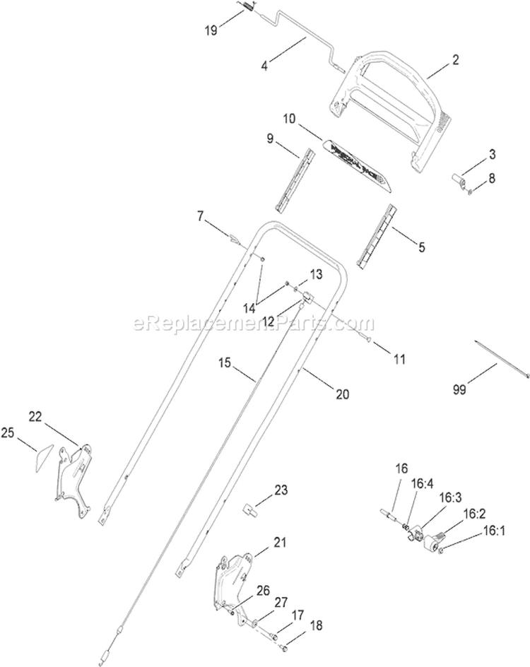 Upper Handle Assembly Diagram and Parts List for 20793 310000001-310999999 - 2010 Toro Lawn Mower