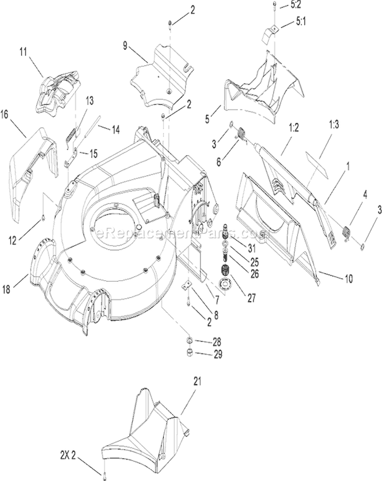 Housing Assembly Diagram and Parts List for 20792 280000001-280999999 - 2008 Toro Lawn Mower