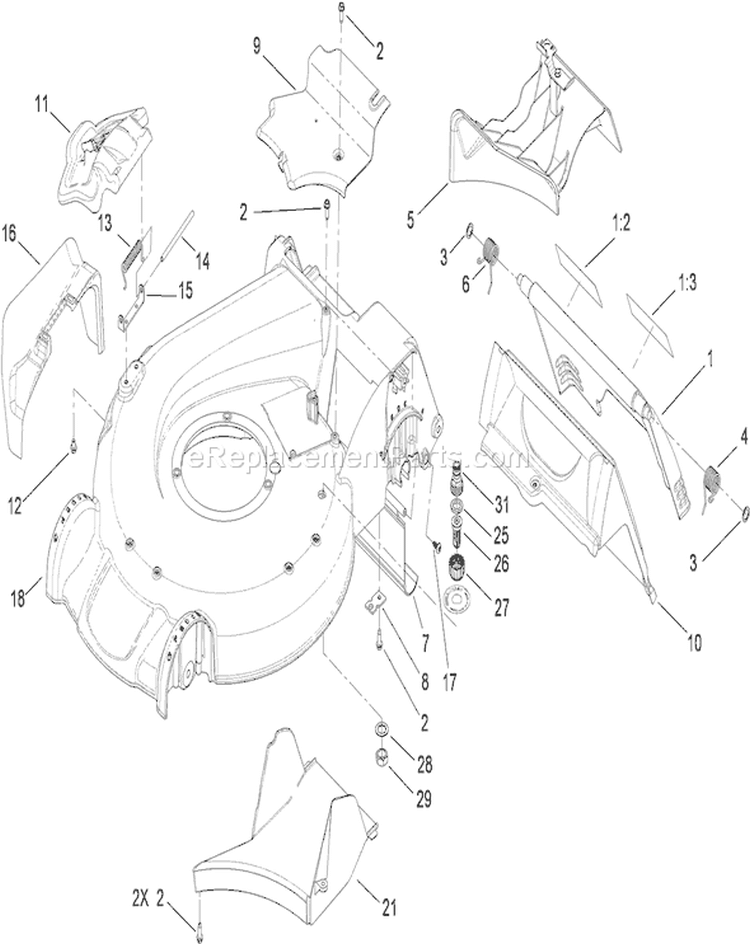 Deck Housing and Rear Door Assembly Diagram and Parts List for 20792 290000001-290999999 - 2009 Toro Lawn Mower