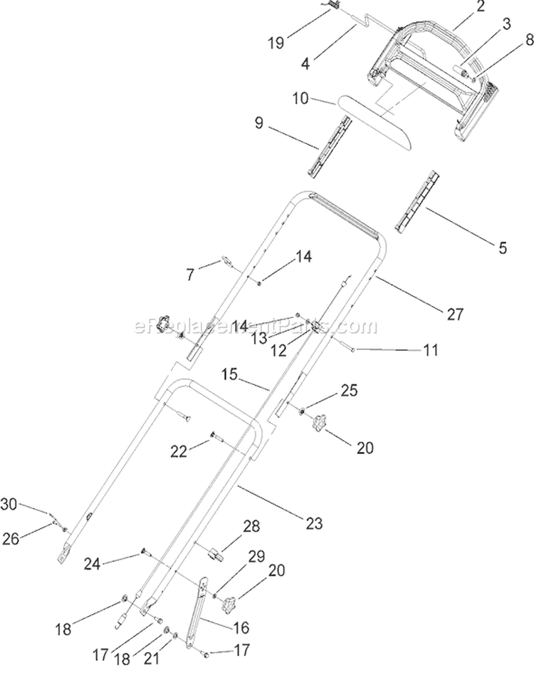 Handle Assembly Diagram and Parts List for 20056 250000001-250999999 - 2005 Toro Lawn Mower