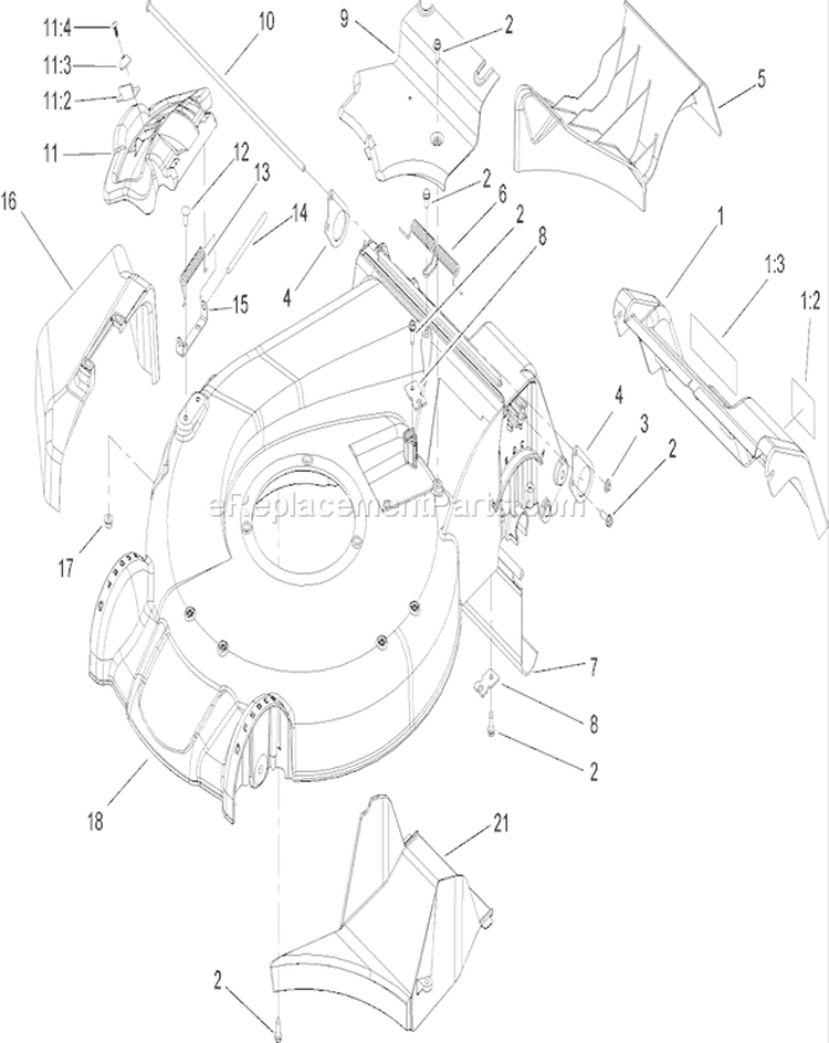 Housing Assembly Diagram and Parts List for 20792 250000001-250999999 - 2005 Toro Lawn Mower