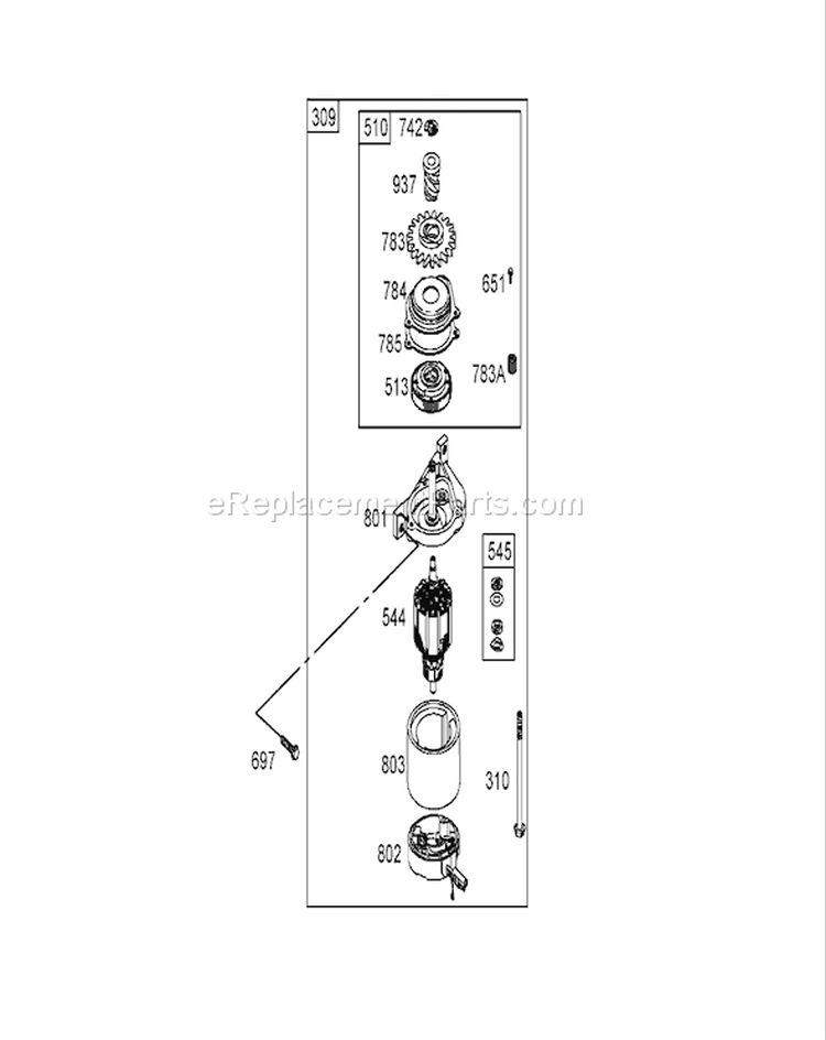 Electric Starter Assembly Diagram and Parts List for 20795 250000001-250999999 - 2005 Toro Lawn Mower