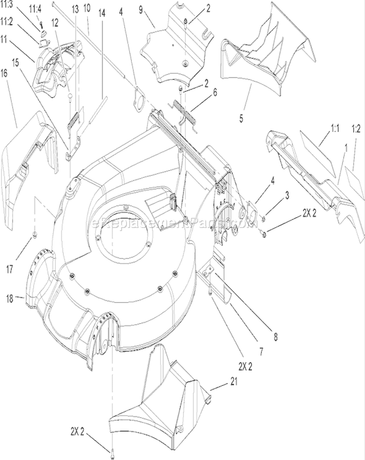 Housing Assembly Diagram and Parts List for 20795 260000001-260999999 - 2006 Toro Lawn Mower