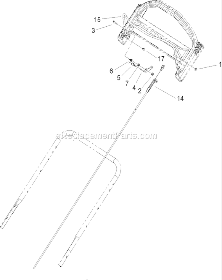 Cable and Handle Assembly Diagram and Parts List for 20058 260000001-260999999 - 2006 Toro Lawn Mower