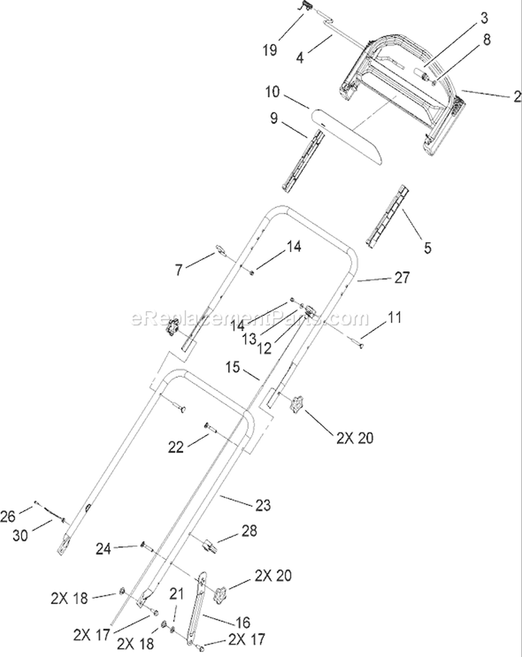 Handle Assembly Diagram and Parts List for 20793 270000001-270999999 - 2007 Toro Lawn Mower