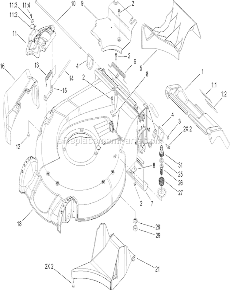 Housing Assembly Diagram and Parts List for 20795 270000001-270999999 - 2007 Toro Lawn Mower