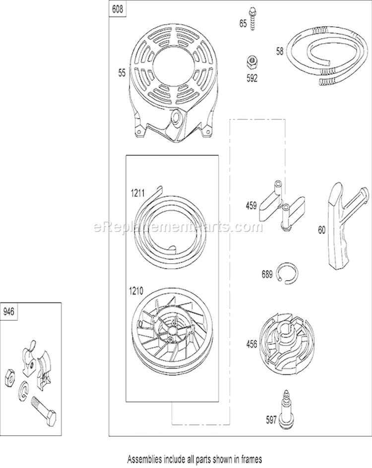 Starter Assembly Diagram and Parts List for 20638 290000001-290999999 - 2009 Toro Lawn Mower
