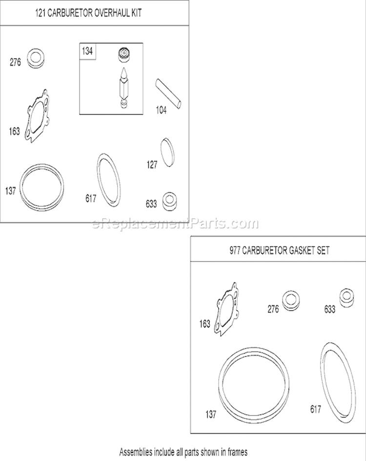 Carburetor Overhaul Kit Diagram and Parts List for 20638 290000001-290999999 - 2009 Toro Lawn Mower