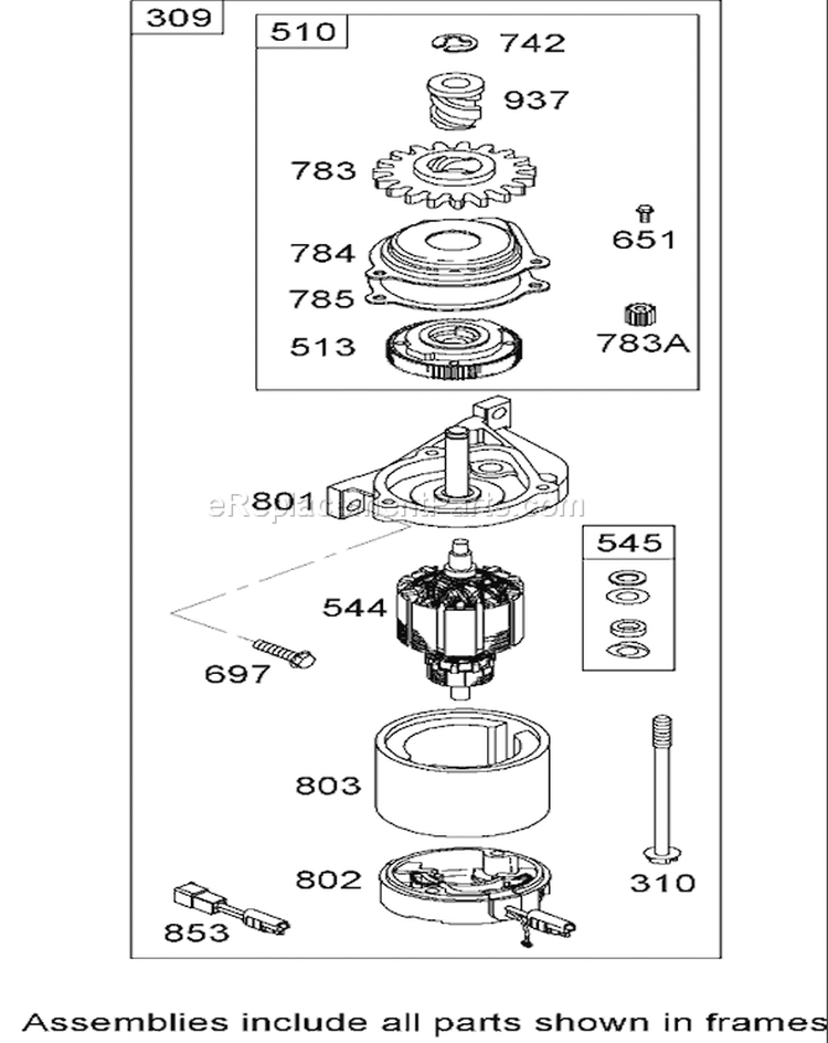Electric Starter Assembly Diagram and Parts List for 20795 270000001-270999999 - 2007 Toro Lawn Mower