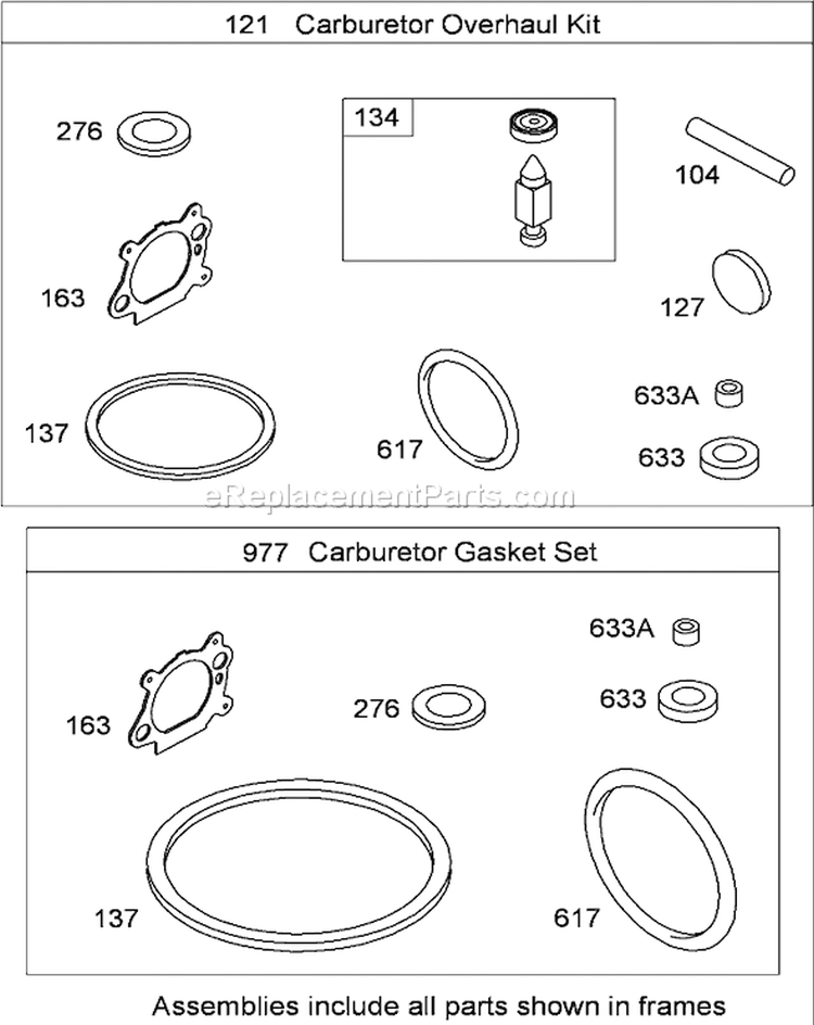 Carburetor Overhaul Kit Diagram and Parts List for 20093 280000001-280999999 - 2008 Toro Lawn Mower
