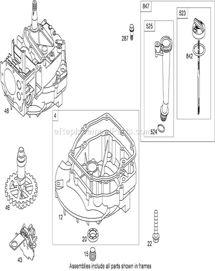 Crankcase Assembly Diagram and Parts List for 20093 280000001-280999999 - 2008 Toro Lawn Mower
