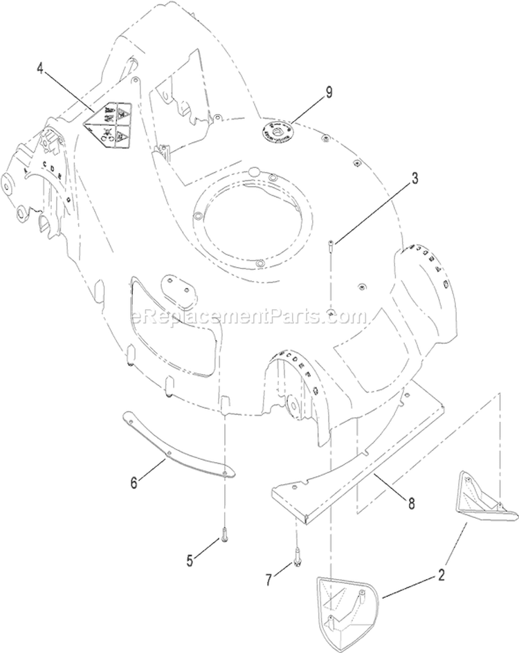 Housing Assembly Diagram and Parts List for 20795 290000001-290999999 - 2009 Toro Lawn Mower
