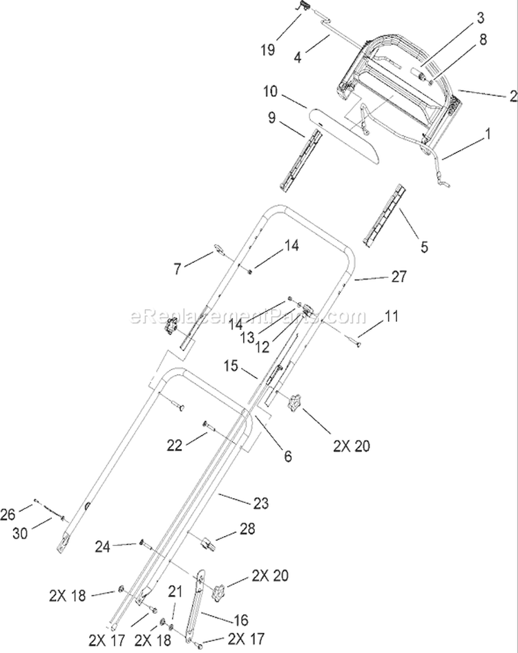 Handle Assembly Diagram and Parts List for 20796 270000001-270999999 - 2007 Toro Lawn Mower