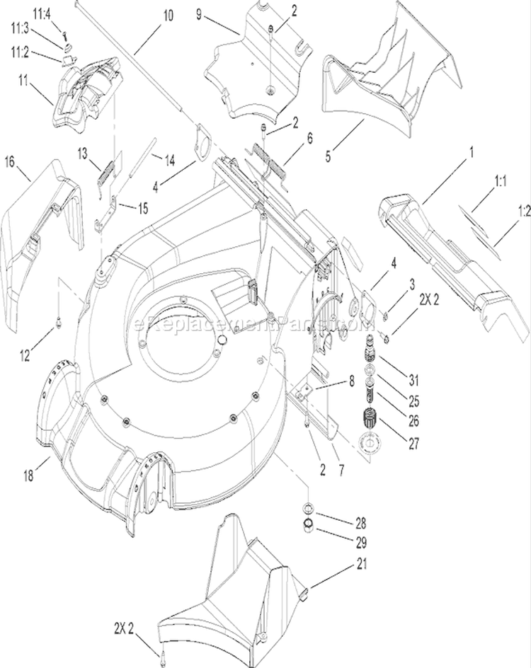 Housing Assembly Diagram and Parts List for 20794 270000001-270999999 - 2007 Toro Lawn Mower
