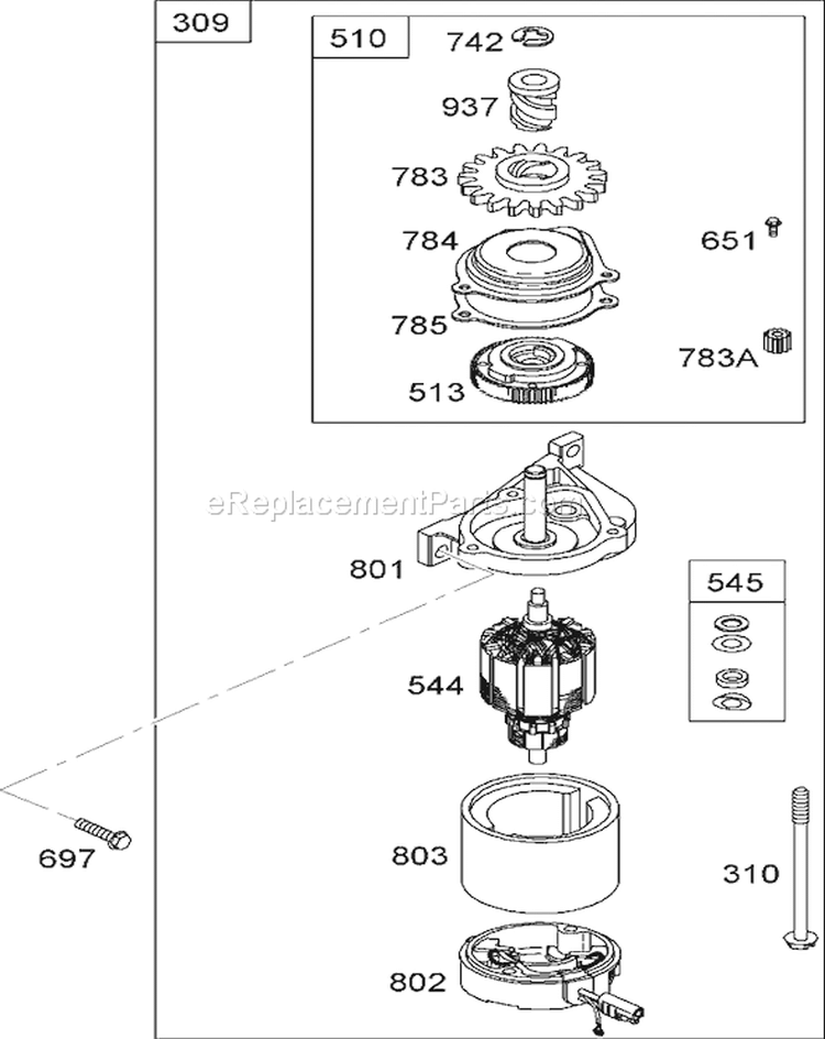 Electric Starter Assembly Diagram and Parts List for 20796 280000001-280999999 - 2008 Toro Lawn Mower