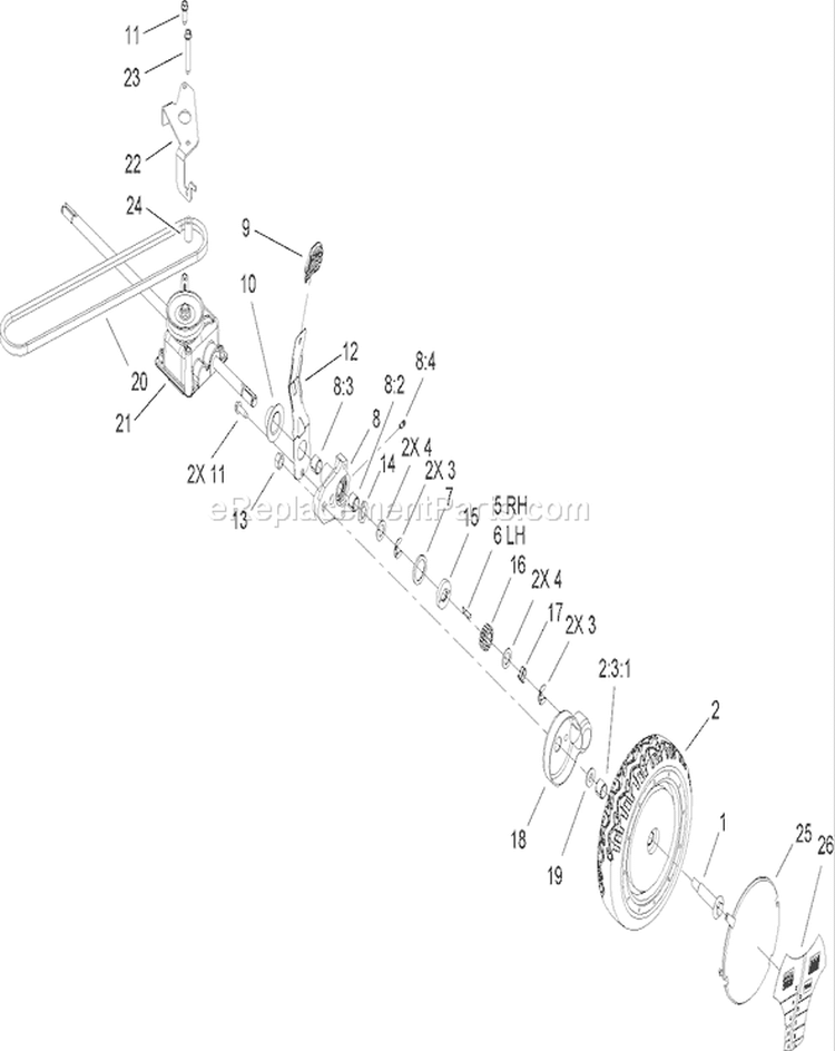 Rear Wheel and Gear Case Assembly Diagram and Parts List for 20794 270000001-270999999 - 2007 Toro Lawn Mower