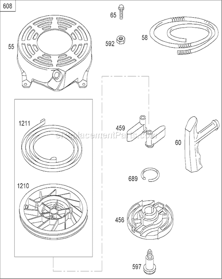 Starter Assembly Diagram and Parts List for 20796 280000001-280999999 - 2008 Toro Lawn Mower