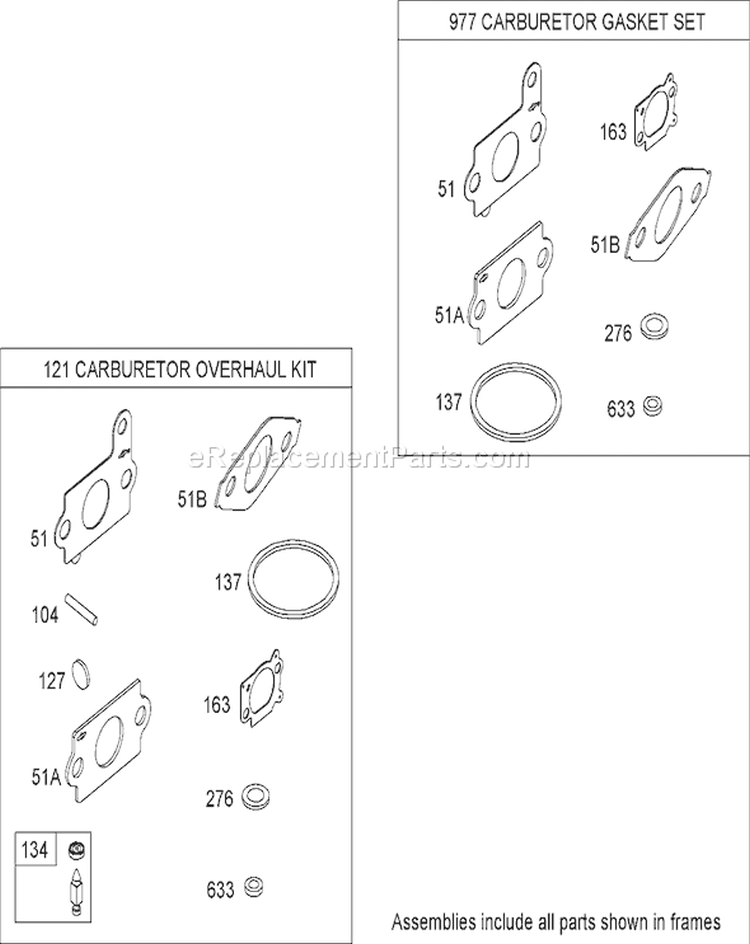 Carburetor Overhaul Kit Diagram and Parts List for 20796 280000001-280999999 - 2008 Toro Lawn Mower