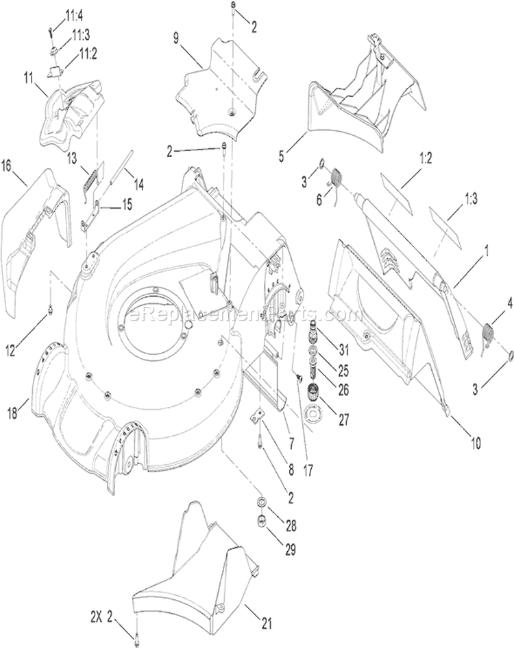 Deck Housing and Rear Door Assembly Diagram and Parts List for 20796 290000001-290999999 - 2009 Toro Lawn Mower