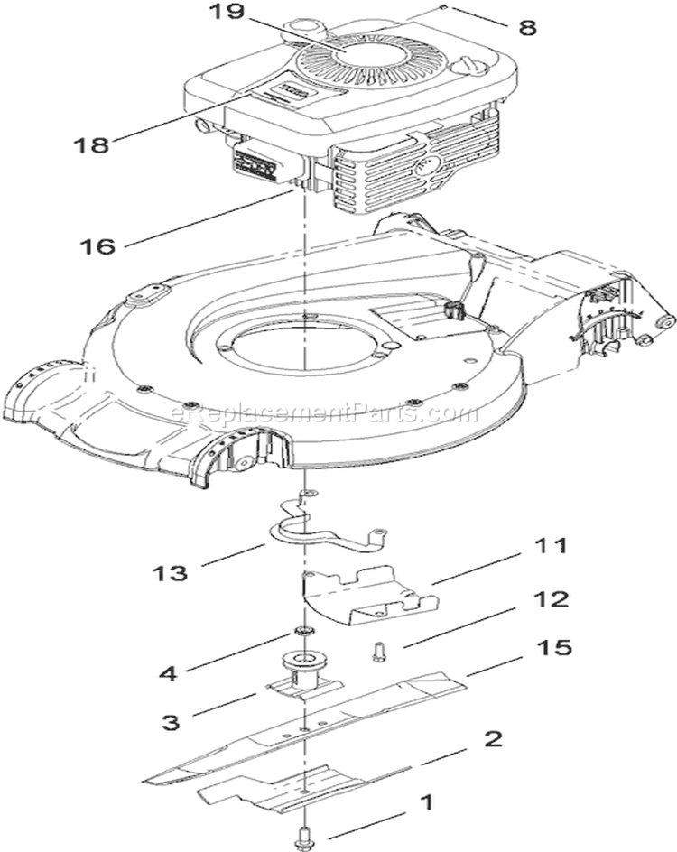 Engine and Blade Assembly Diagram and Parts List for 20796 290000001-290999999 - 2009 Toro Lawn Mower