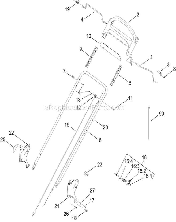 Handle and Control Assembly Diagram and Parts List for 20099 310000001-310000309 - 2010 Toro Lawn Mower