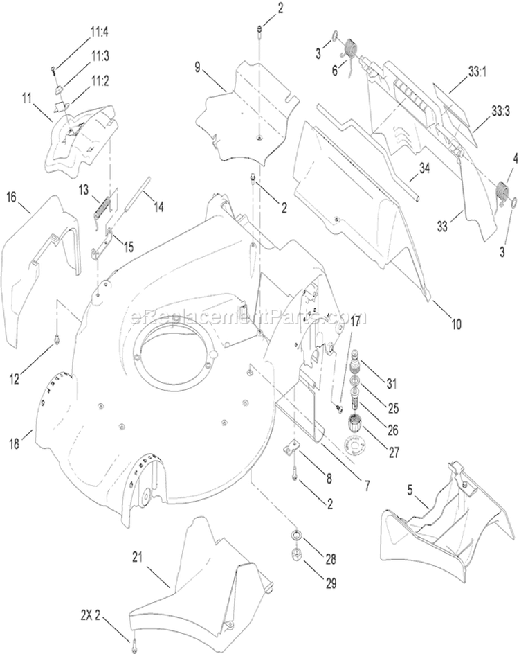 Housing and Rear Door Assembly Diagram and Parts List for 20796 310000001-310999999 - 2010 Toro Lawn Mower