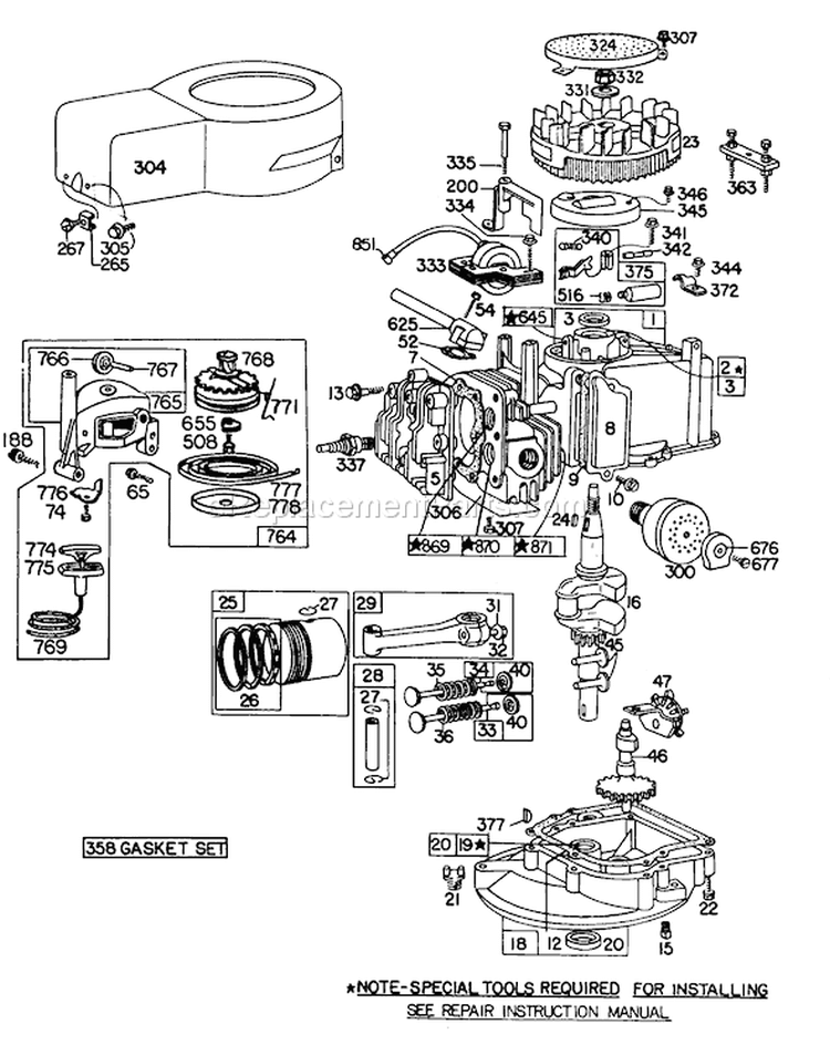 Engine Diagram and Parts List for 20798 0000001-0999999 - 1980 Toro Lawn Mower
