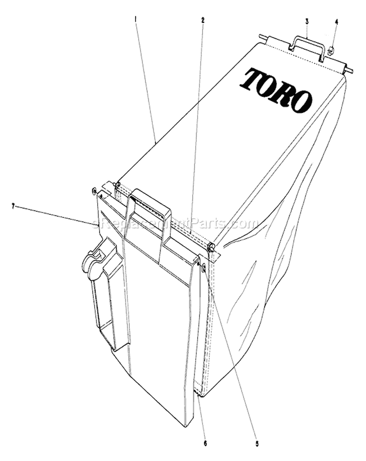 Grass Bag Assembly Diagram and Parts List for 20798 0000001-0999999 - 1980 Toro Lawn Mower