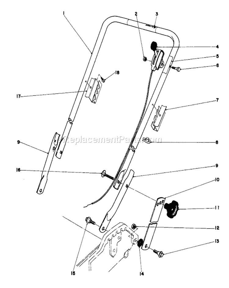 Handle Assembly Diagram and Parts List for 20798 0000001-0999999 - 1980 Toro Lawn Mower